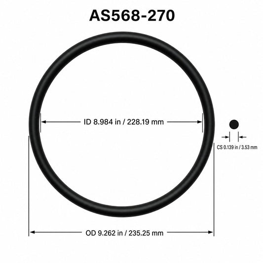 AS568-270 O-Ring – 8.984 in ID × 0.139 in CS – dimensional diagram showing ID, OD and cross-section