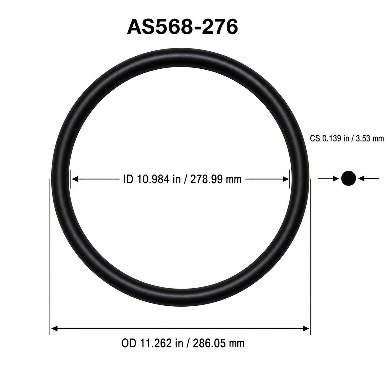 AS568-276 O-Ring – 10.984 in ID × 0.139 in CS – dimensional diagram showing ID, OD and cross-section
