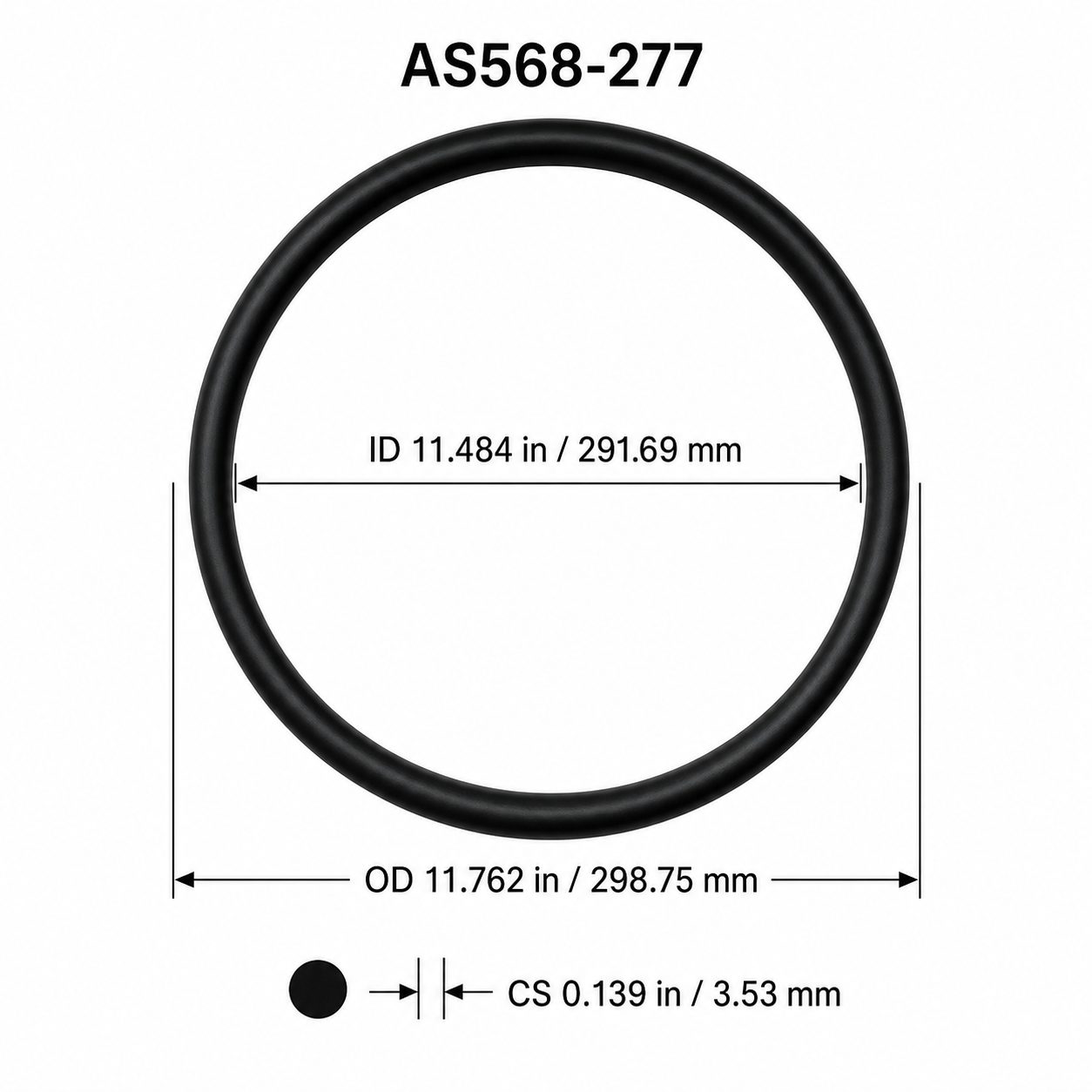 AS568-277 O-Ring – 11.484 in ID × 0.139 in CS – dimensional diagram showing ID, OD and cross-section