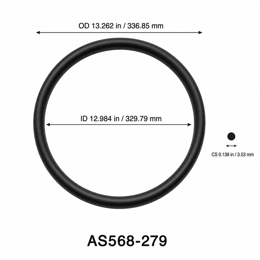AS568-279 O-Ring – 12.984 in ID × 0.139 in CS – dimensional diagram showing ID, OD and cross-section