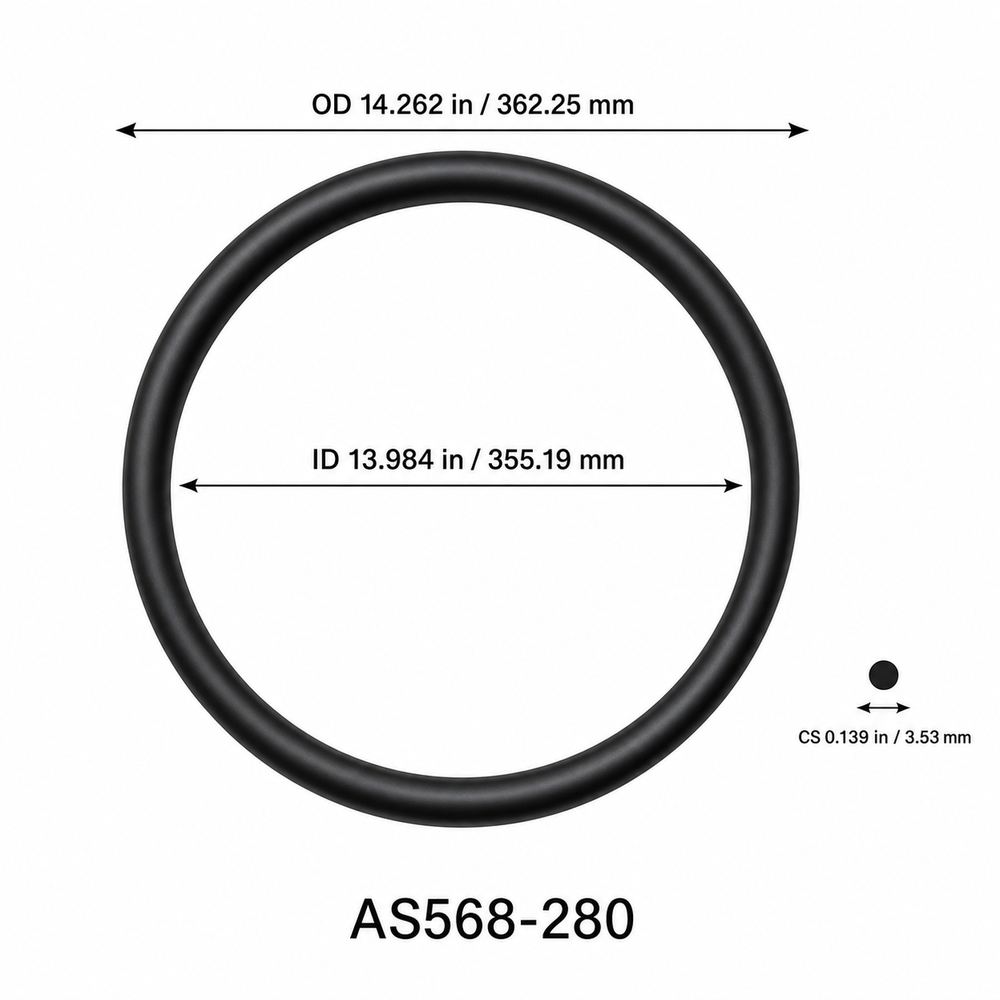 AS568-280 O-Ring – 13.984 in ID × 0.139 in CS – dimensional diagram showing ID, OD and cross-section