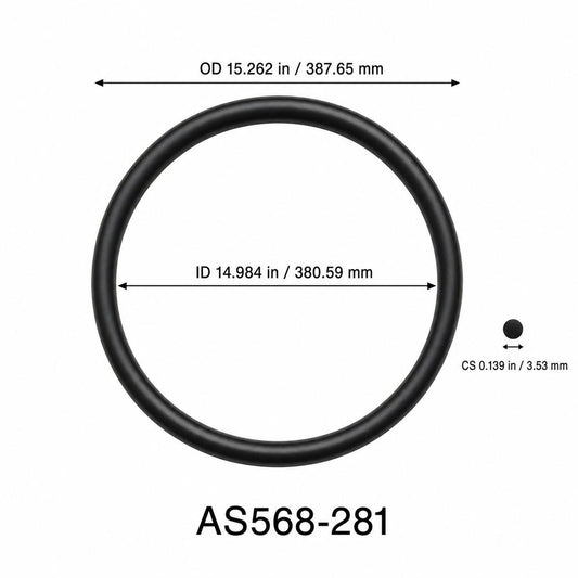 AS568-281 O-Ring – 14.984 in ID × 0.139 in CS – dimensional diagram showing ID, OD and cross-section