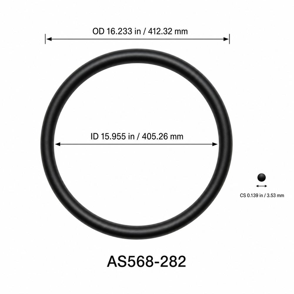 AS568-282 O-Ring – 15.955 in ID × 0.139 in CS – dimensional diagram showing ID, OD and cross-section