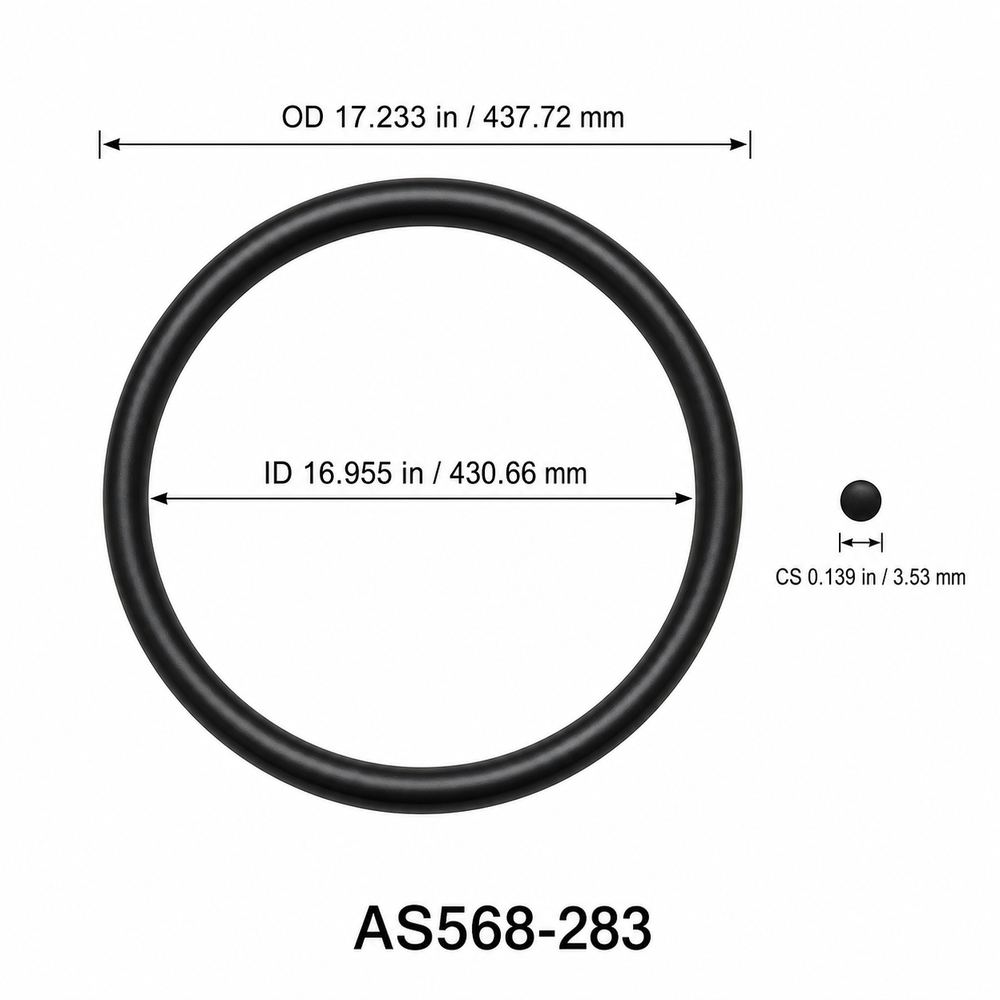 AS568-283 O-Ring – 16.955 in ID × 0.139 in CS – dimensional diagram showing ID, OD and cross-section