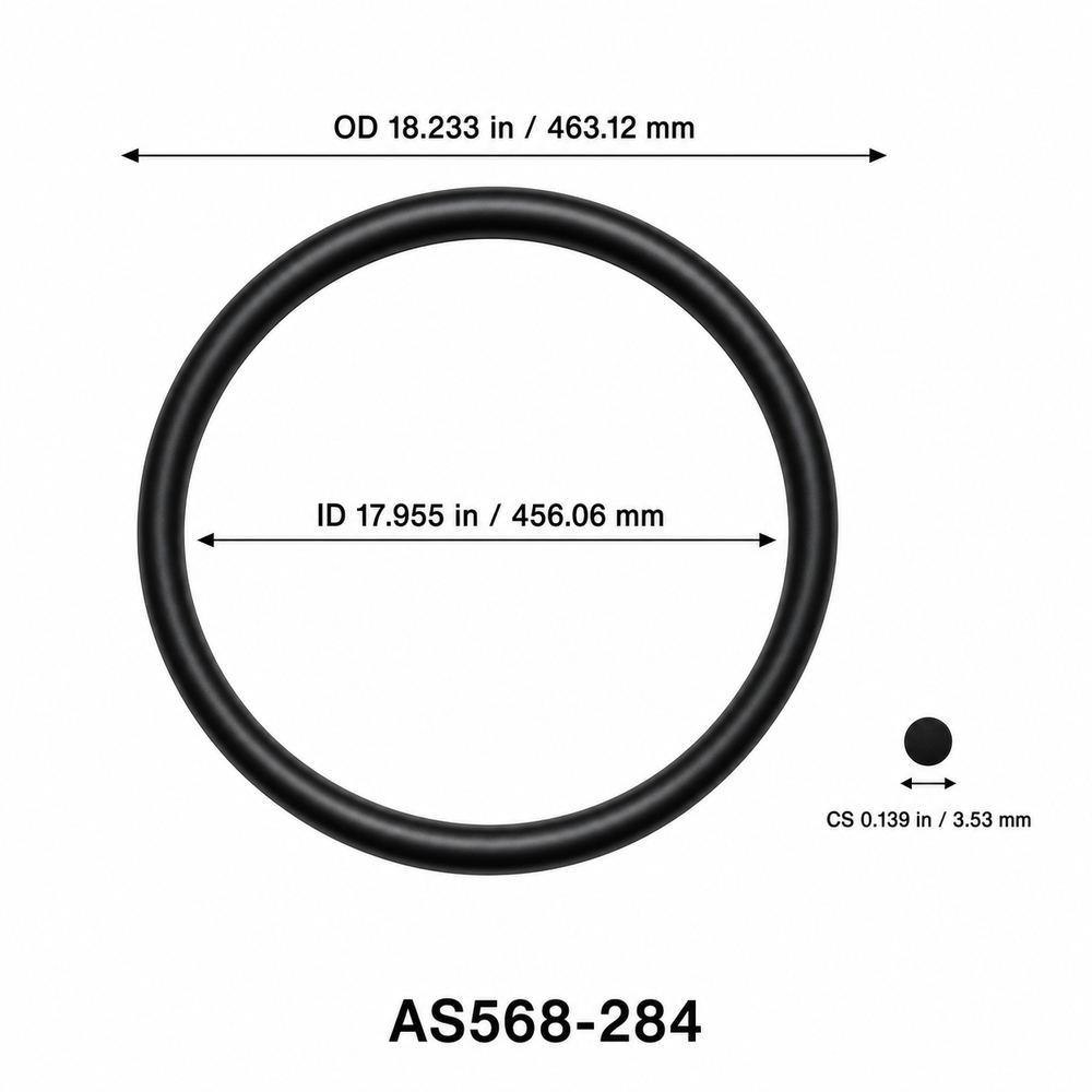 AS568-284 O-Ring – 17.955 in ID × 0.139 in CS – dimensional diagram showing ID, OD and cross-section