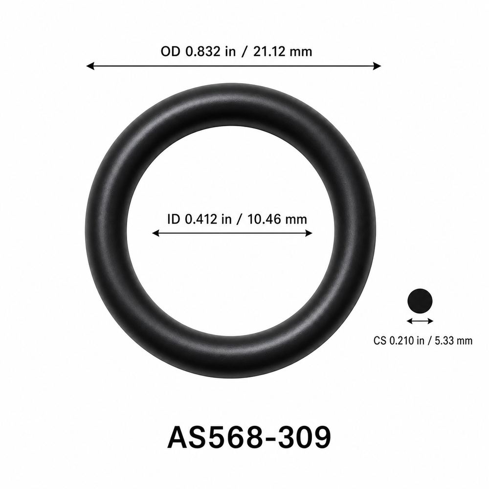 AS568-309 O-Ring – 0.412 in ID × 0.210 in CS – dimensional diagram showing ID, OD and cross-section