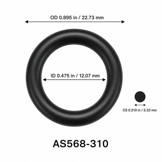 AS568-310 O-Ring – 0.475 in ID × 0.210 in CS – dimensional diagram showing ID, OD and cross-section