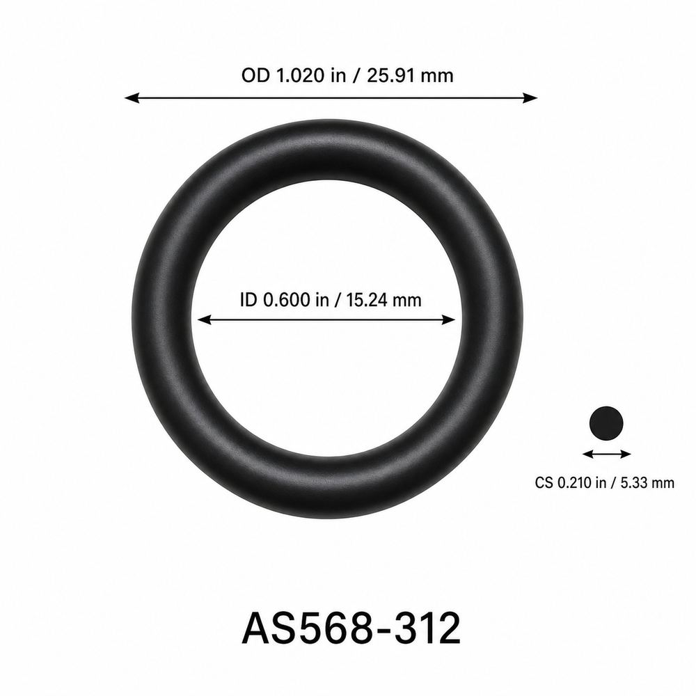 AS568-312 O-Ring – 0.600 in ID × 0.210 in CS – dimensional diagram showing ID, OD and cross-section