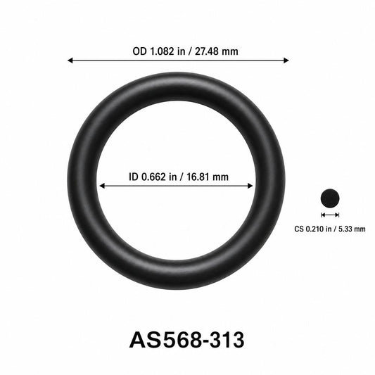 AS568-313 O-Ring – 0.662 in ID × 0.210 in CS – dimensional diagram showing ID, OD and cross-section