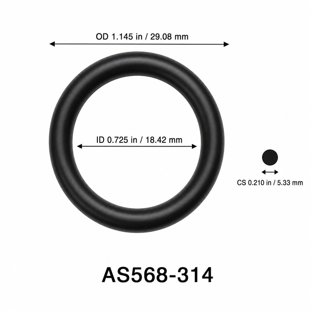 AS568-314 O-Ring – 0.725 in ID × 0.210 in CS – dimensional diagram showing ID, OD and cross-section