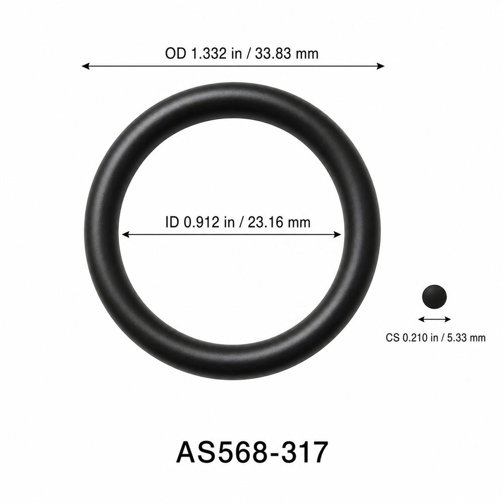 AS568-317 O-Ring – 0.912 in ID × 0.210 in CS – dimensional diagram showing ID, OD and cross-section