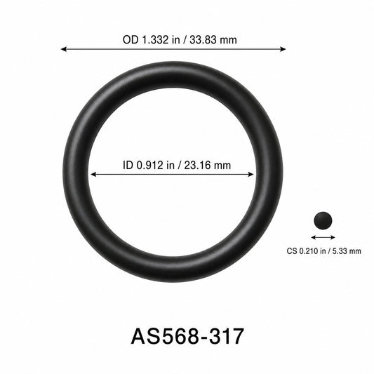 AS568-317 O-Ring – 0.912 in ID × 0.210 in CS – dimensional diagram showing ID, OD and cross-section