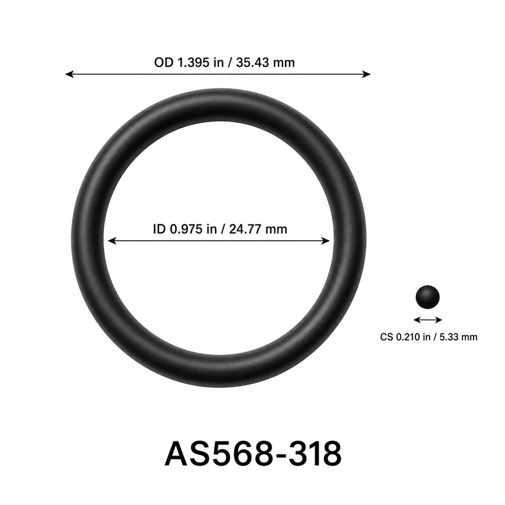 AS568-318 O-Ring – 0.975 in ID × 0.210 in CS – dimensional diagram showing ID, OD and cross-section