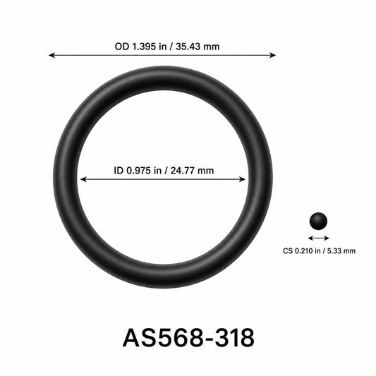 AS568-318 O-Ring – 0.975 in ID × 0.210 in CS – dimensional diagram showing ID, OD and cross-section