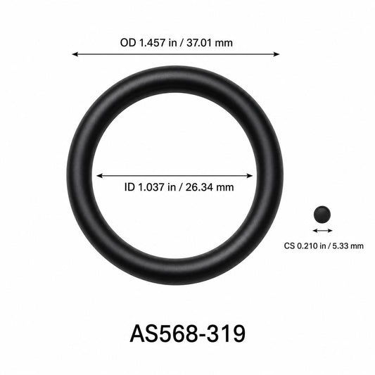 AS568-319 O-Ring – 1.037 in ID × 0.210 in CS – dimensional diagram showing ID, OD and cross-section