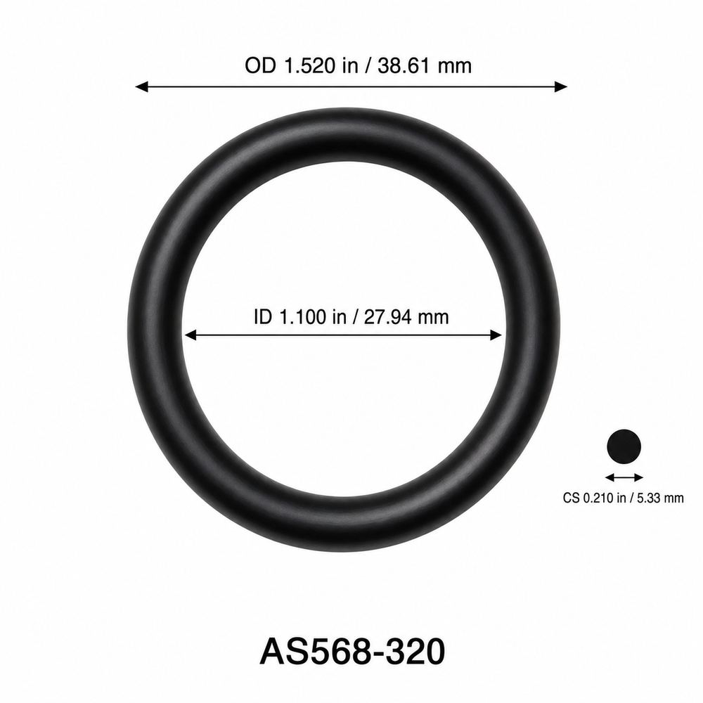 AS568-320 O-Ring – 1.100 in ID × 0.210 in CS – dimensional diagram showing ID, OD and cross-section
