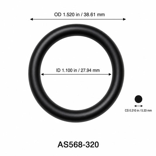 AS568-320 O-Ring – 1.100 in ID × 0.210 in CS – dimensional diagram showing ID, OD and cross-section