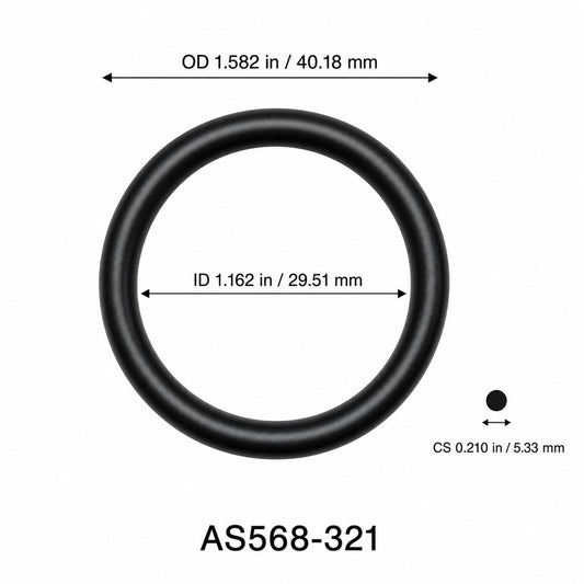 AS568-321 O-Ring – 1.162 in ID × 0.210 in CS – dimensional diagram showing ID, OD and cross-section