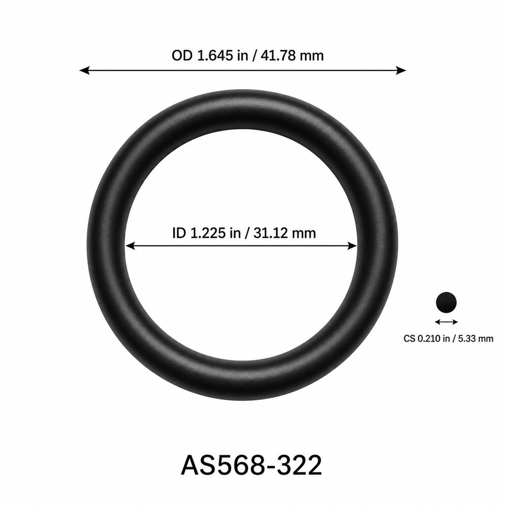 AS568-322 O-Ring – 1.225 in ID × 0.210 in CS – dimensional diagram showing ID, OD and cross-section