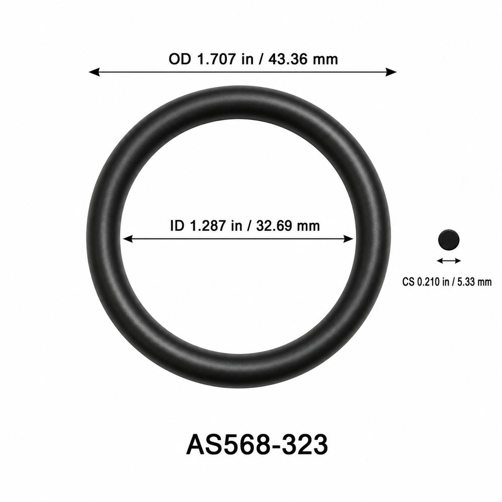 AS568-323 O-Ring – 1.287 in ID × 0.210 in CS – dimensional diagram showing ID, OD and cross-section
