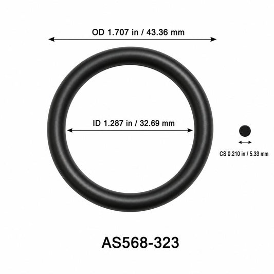 AS568-323 O-Ring – 1.287 in ID × 0.210 in CS – dimensional diagram showing ID, OD and cross-section