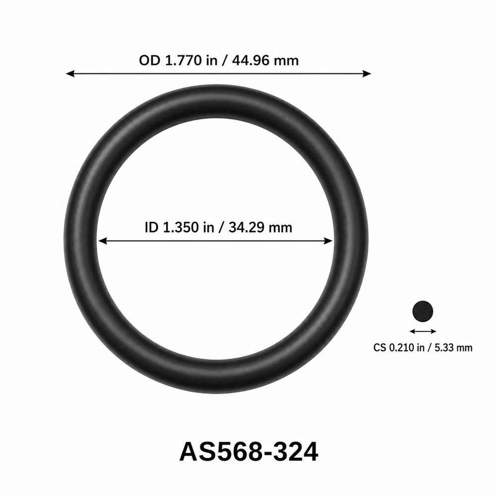 AS568-324 O-Ring – 1.350 in ID × 0.210 in CS – dimensional diagram showing ID, OD and cross-section