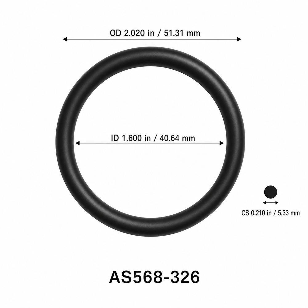 AS568-326 O-Ring – 1.600 in ID × 0.210 in CS – dimensional diagram showing ID, OD and cross-section