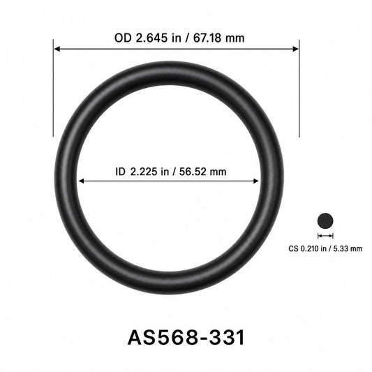 AS568-331 O-Ring – 2.225 in ID × 0.210 in CS – dimensional diagram showing ID, OD and cross-section