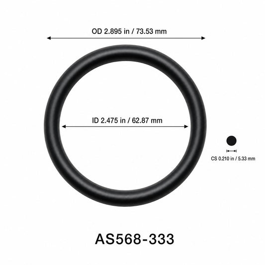 AS568-333 O-Ring – 2.475 in ID × 0.210 in CS – dimensional diagram showing ID, OD and cross-section