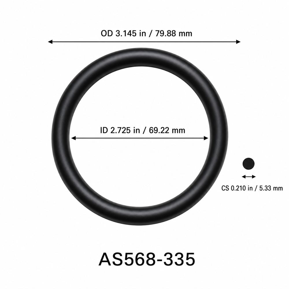 AS568-335 O-Ring – 2.725 in ID × 0.210 in CS – dimensional diagram showing ID, OD and cross-section