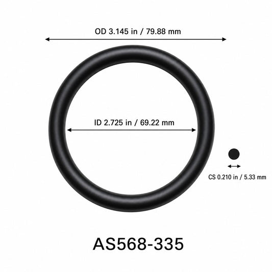 AS568-335 O-Ring – 2.725 in ID × 0.210 in CS – dimensional diagram showing ID, OD and cross-section