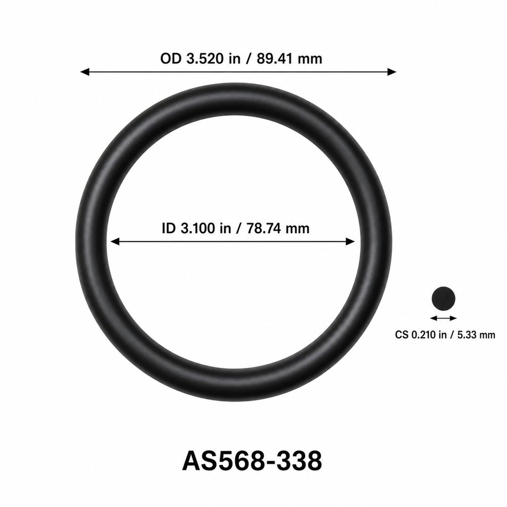 AS568-338 O-Ring – 3.100 in ID × 0.210 in CS – dimensional diagram showing ID, OD and cross-section