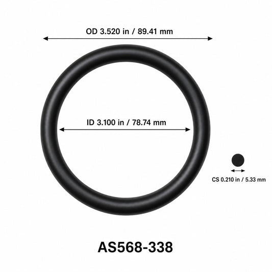 AS568-338 O-Ring – 3.100 in ID × 0.210 in CS – dimensional diagram showing ID, OD and cross-section