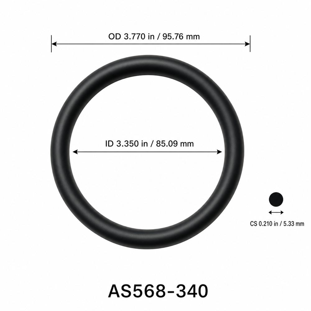 AS568-340 O-Ring – 3.350 in ID × 0.210 in CS – dimensional diagram showing ID, OD and cross-section