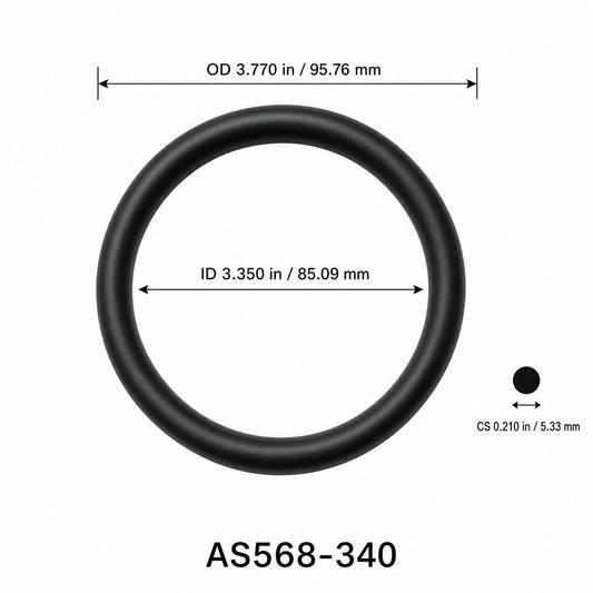 AS568-340 O-Ring – 3.350 in ID × 0.210 in CS – dimensional diagram showing ID, OD and cross-section