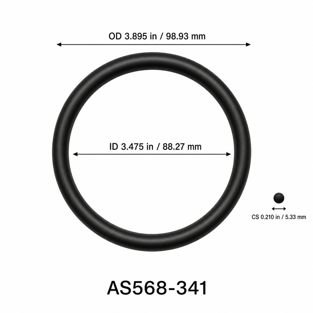 AS568-341 O-Ring – 3.475 in ID × 0.210 in CS – dimensional diagram showing ID, OD and cross-section