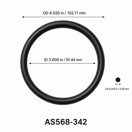 AS568-342 O-Ring – 3.600 in ID × 0.210 in CS – dimensional diagram showing ID, OD and cross-section