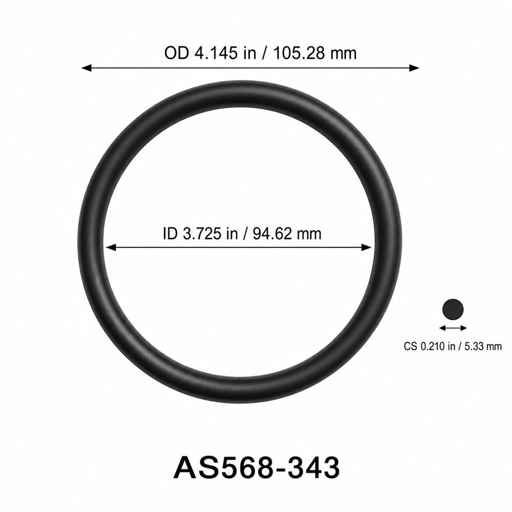 AS568-343 O-Ring – 3.725 in ID × 0.210 in CS – dimensional diagram showing ID, OD and cross-section