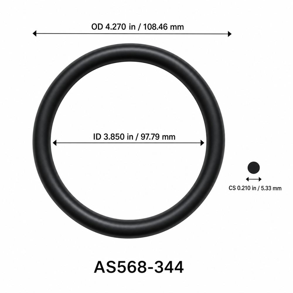 AS568-344 O-Ring – 3.850 in ID × 0.210 in CS – dimensional diagram showing ID, OD and cross-section