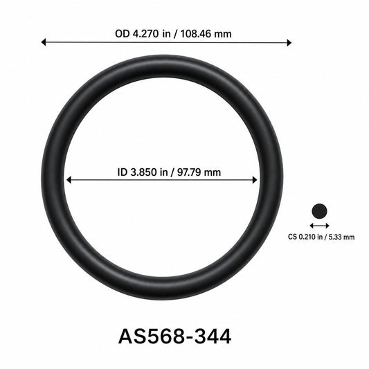 AS568-344 O-Ring – 3.850 in ID × 0.210 in CS – dimensional diagram showing ID, OD and cross-section