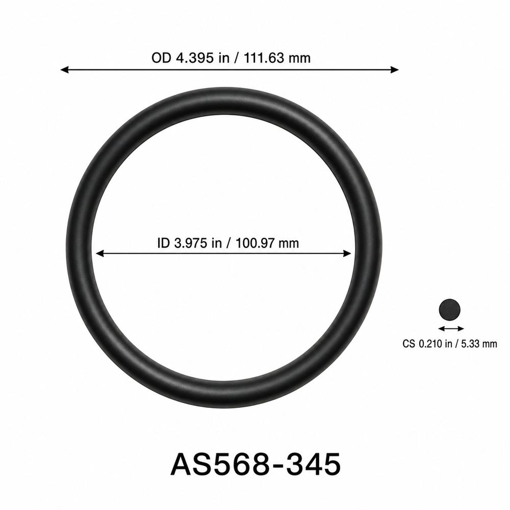 AS568-345 O-Ring – 3.975 in ID × 0.210 in CS – dimensional diagram showing ID, OD and cross-section