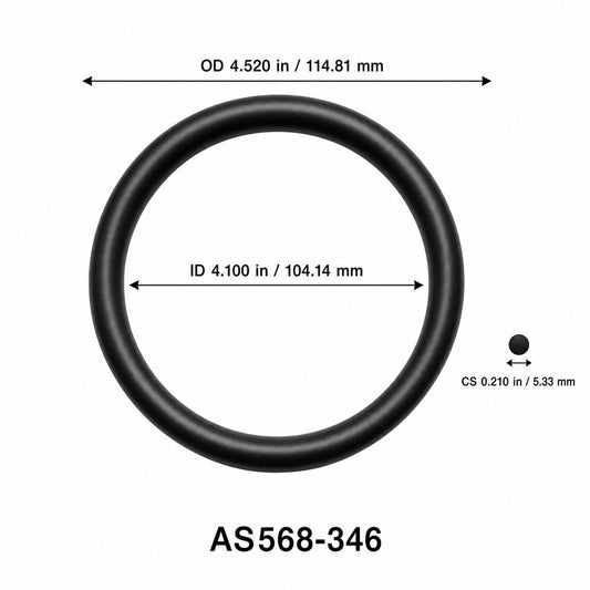 AS568-346 O-Ring – 4.100 in ID × 0.210 in CS – dimensional diagram showing ID, OD and cross-section