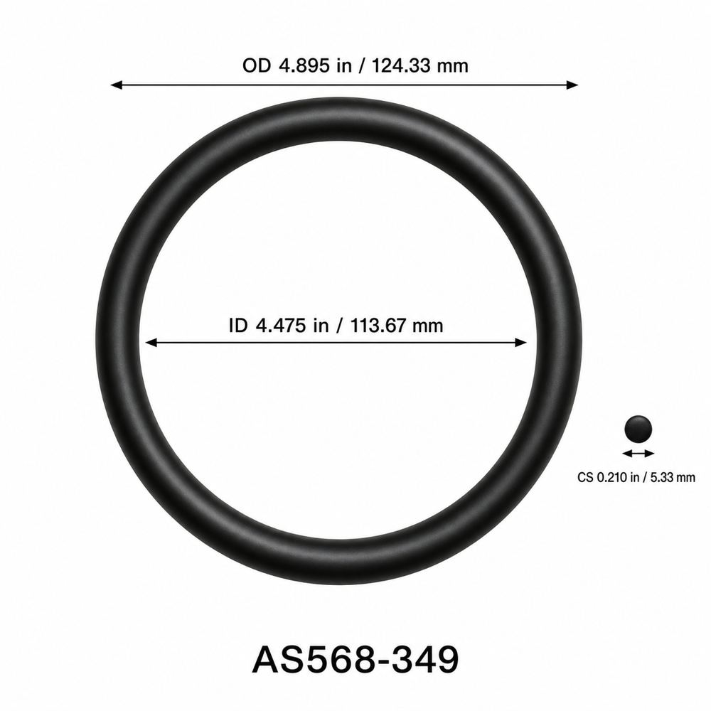 AS568-349 O-Ring – 4.475 in ID × 0.210 in CS – dimensional diagram showing ID, OD and cross-section