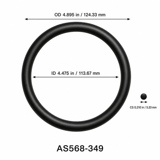 AS568-349 O-Ring – 4.475 in ID × 0.210 in CS – dimensional diagram showing ID, OD and cross-section