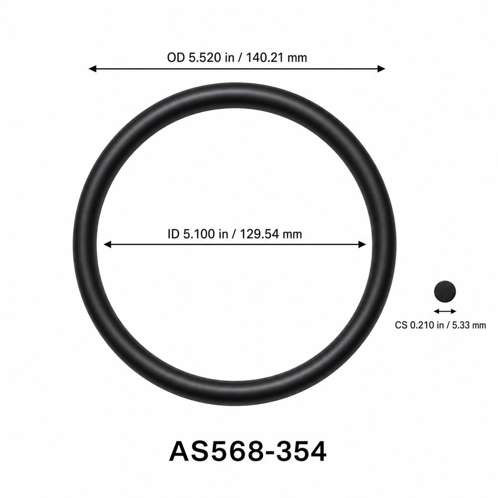 AS568-354 O-Ring – 5.100 in ID × 0.210 in CS – dimensional diagram showing ID, OD and cross-section