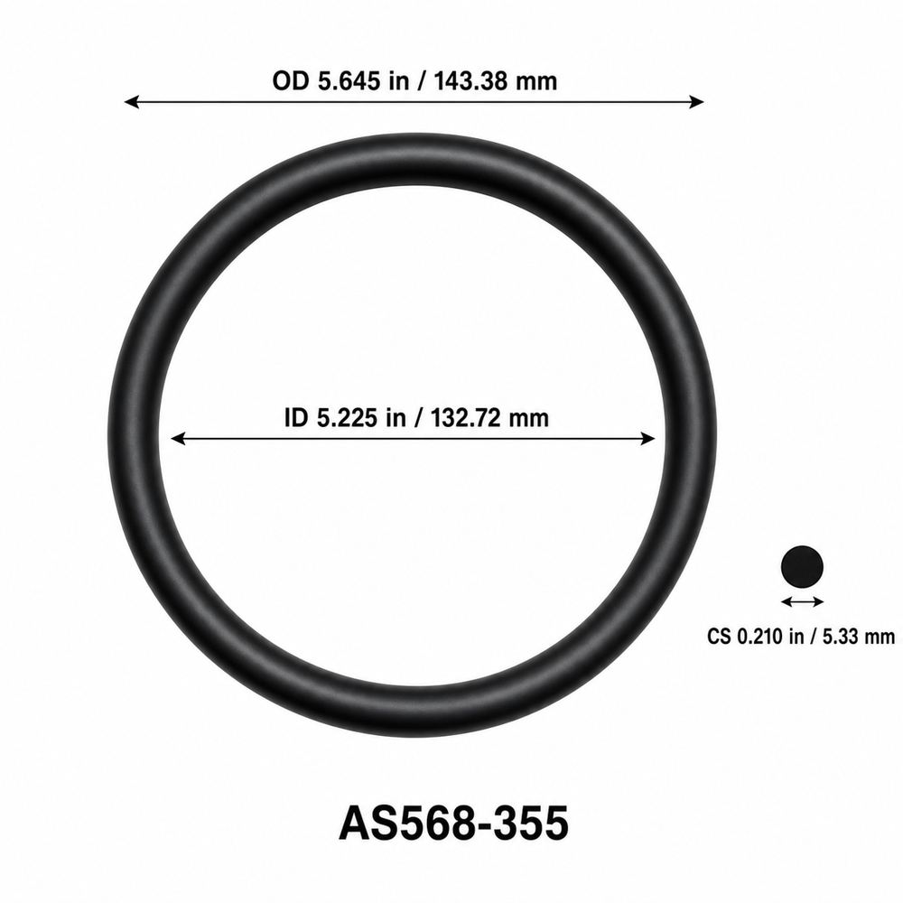 AS568-355 O-Ring – 5.225 in ID × 0.210 in CS – dimensional diagram showing ID, OD and cross-section