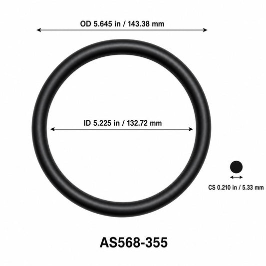 AS568-355 O-Ring – 5.225 in ID × 0.210 in CS – dimensional diagram showing ID, OD and cross-section
