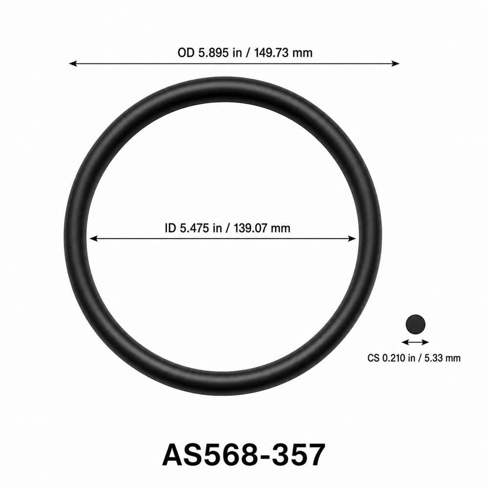 AS568-357 O-Ring – 5.475 in ID × 0.210 in CS – dimensional diagram showing ID, OD and cross-section