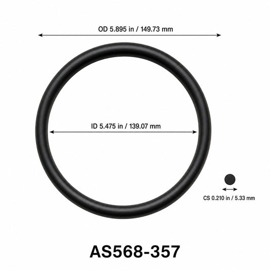 AS568-357 O-Ring – 5.475 in ID × 0.210 in CS – dimensional diagram showing ID, OD and cross-section