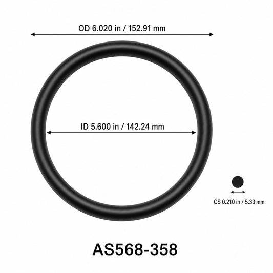 AS568-358 O-Ring – 5.600 in ID × 0.210 in CS – dimensional diagram showing ID, OD and cross-section